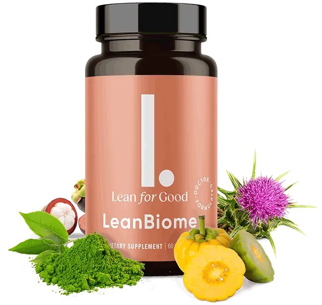 LeanBiome probiotic supplement bottle with ingredients
