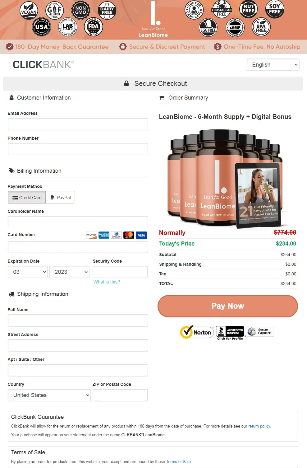 LeanBiome secure order checkout page